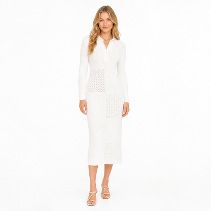 Women's Patchwork Knit Midi Shirt Dress