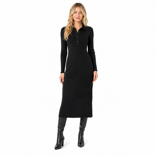Women's Patchwork Knit Midi Shirt Dress