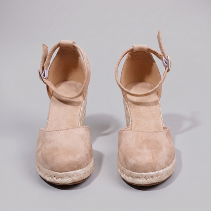 Women's Platform Wedge Shoes with Crossed Ankle Strap