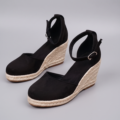 Women's Platform Wedge Shoes with Crossed Ankle Strap
