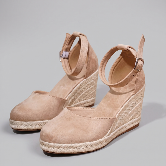 Women's Platform Wedge Shoes with Crossed Ankle Strap