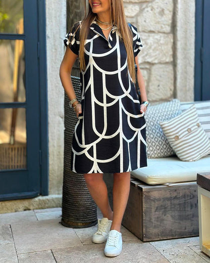 Women's Plus Size Geometric Print Midi Dress for Summer