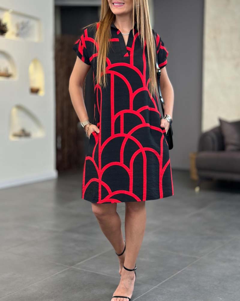 Women's Plus Size Geometric Print Midi Dress for Summer