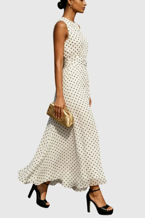 Women's Polka Dot Maxi Dress with Mermaid Silhouette