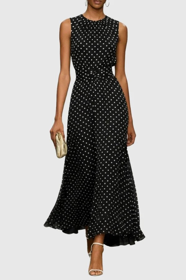 Women's Polka Dot Maxi Dress with Mermaid Silhouette