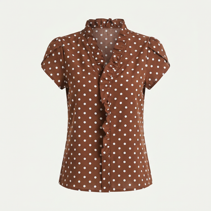 Women's Polka Dot Ruffle Neck Blouse