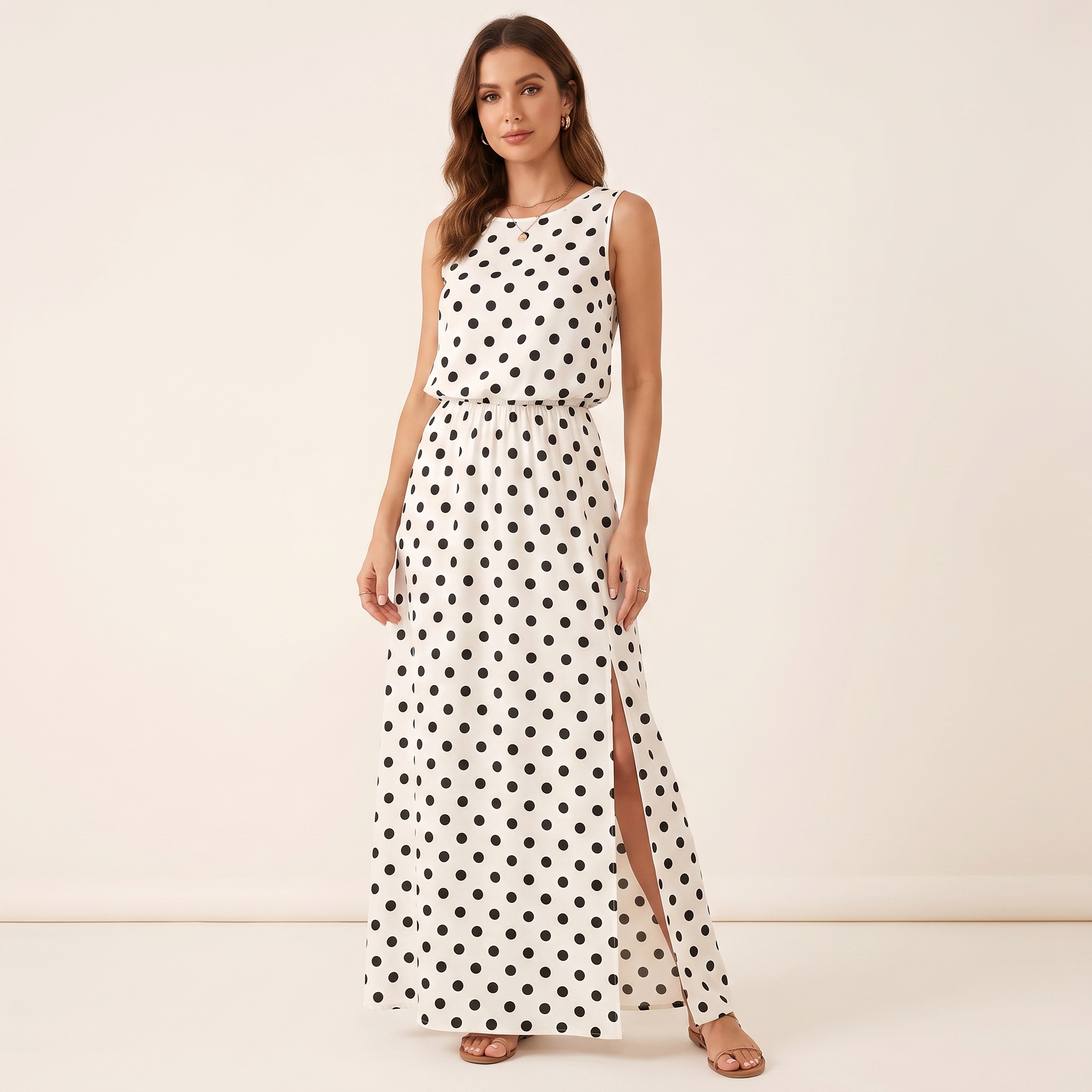 Women's Polka Dot Split Maxi Dress