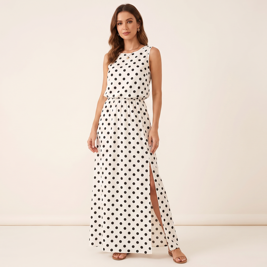 Women's Polka Dot Split Maxi Dress