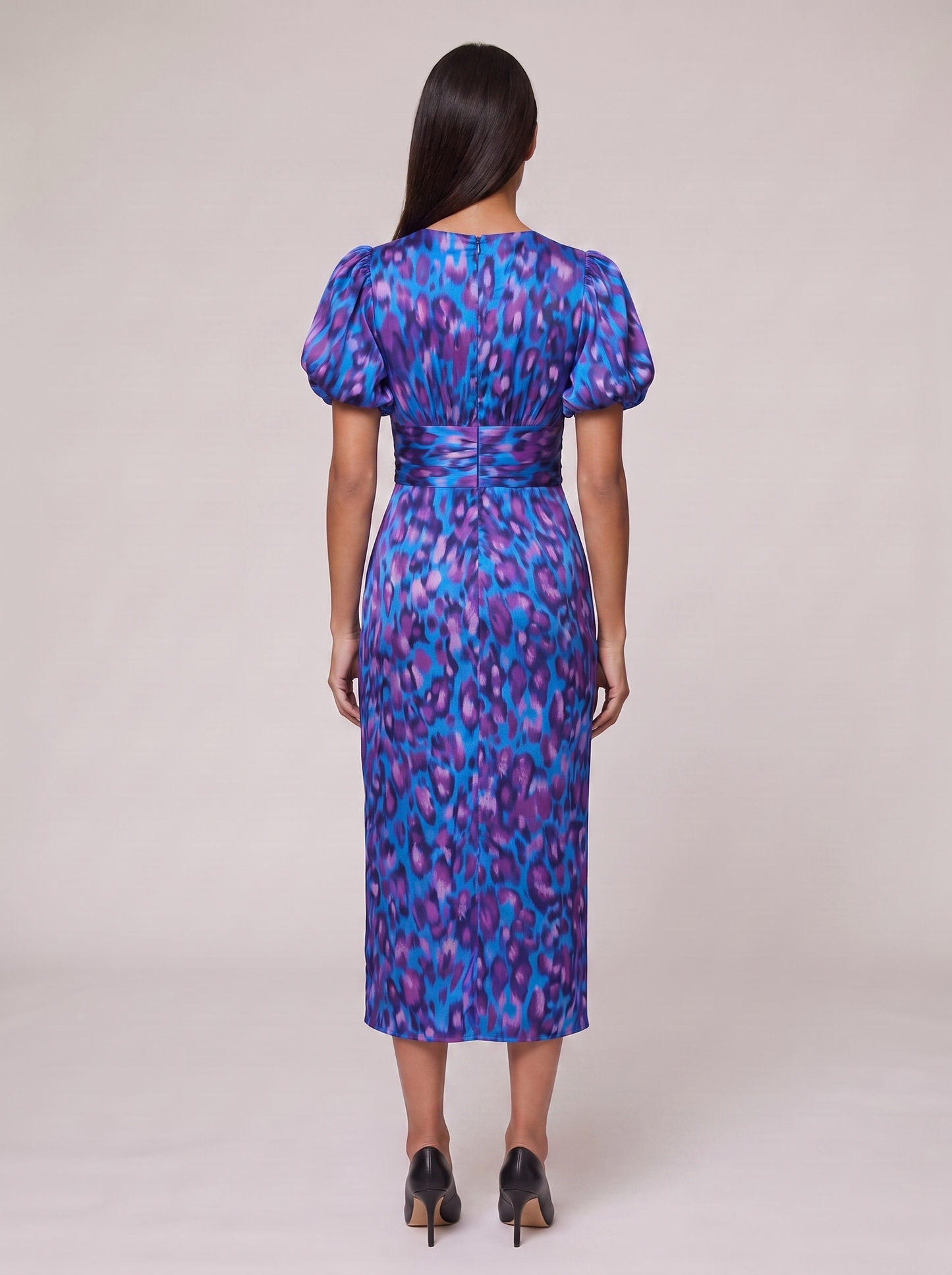 Women's Puff Sleeve Evening Dress with Vibrant Prints