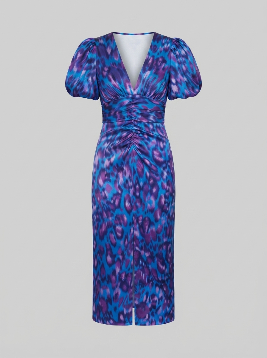 Women's Puff Sleeve Evening Dress with Vibrant Prints