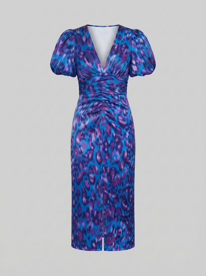 Women's Puff Sleeve Evening Dress with Vibrant Prints