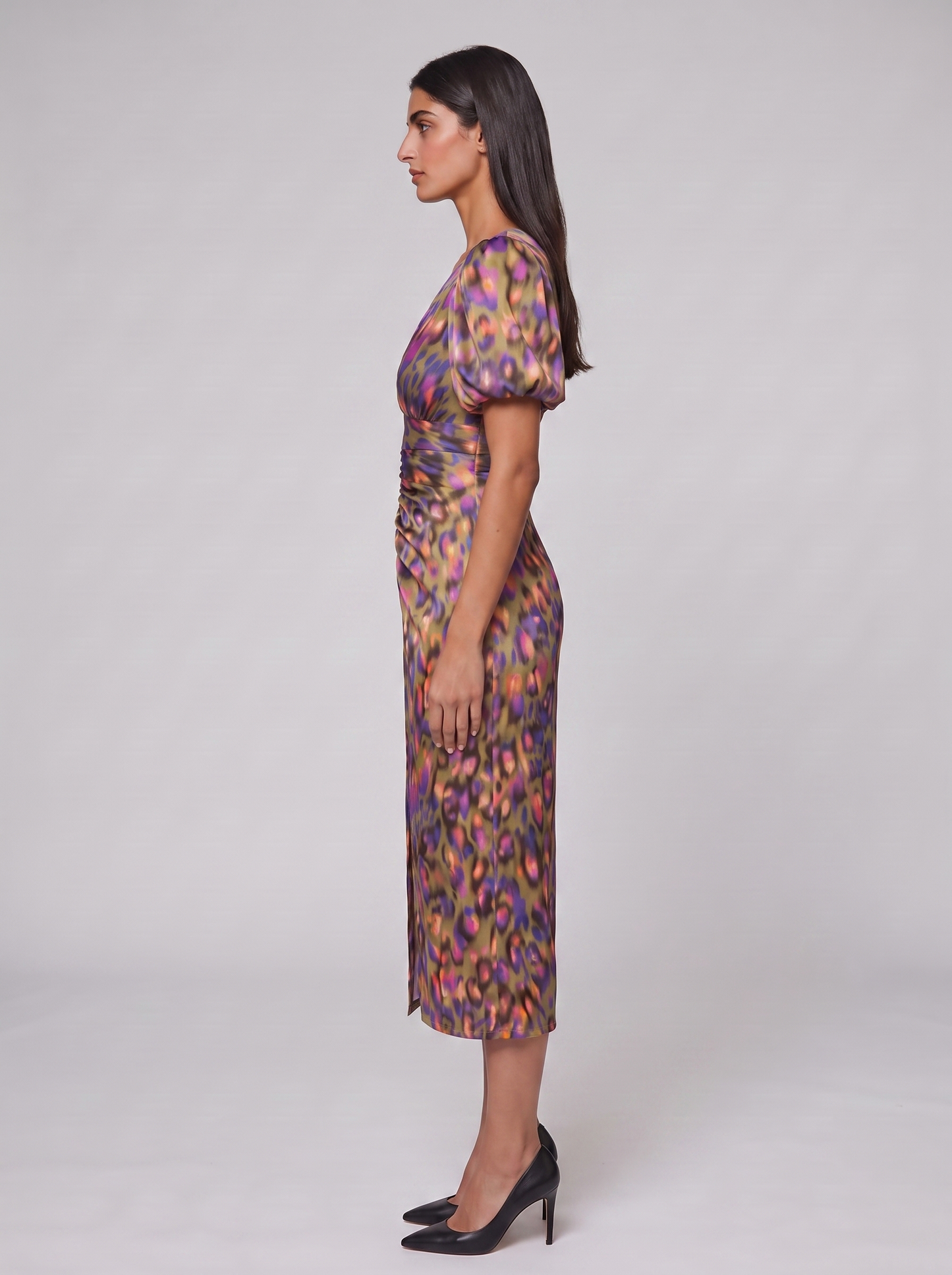 Women's Puff Sleeve Evening Dress with Vibrant Prints