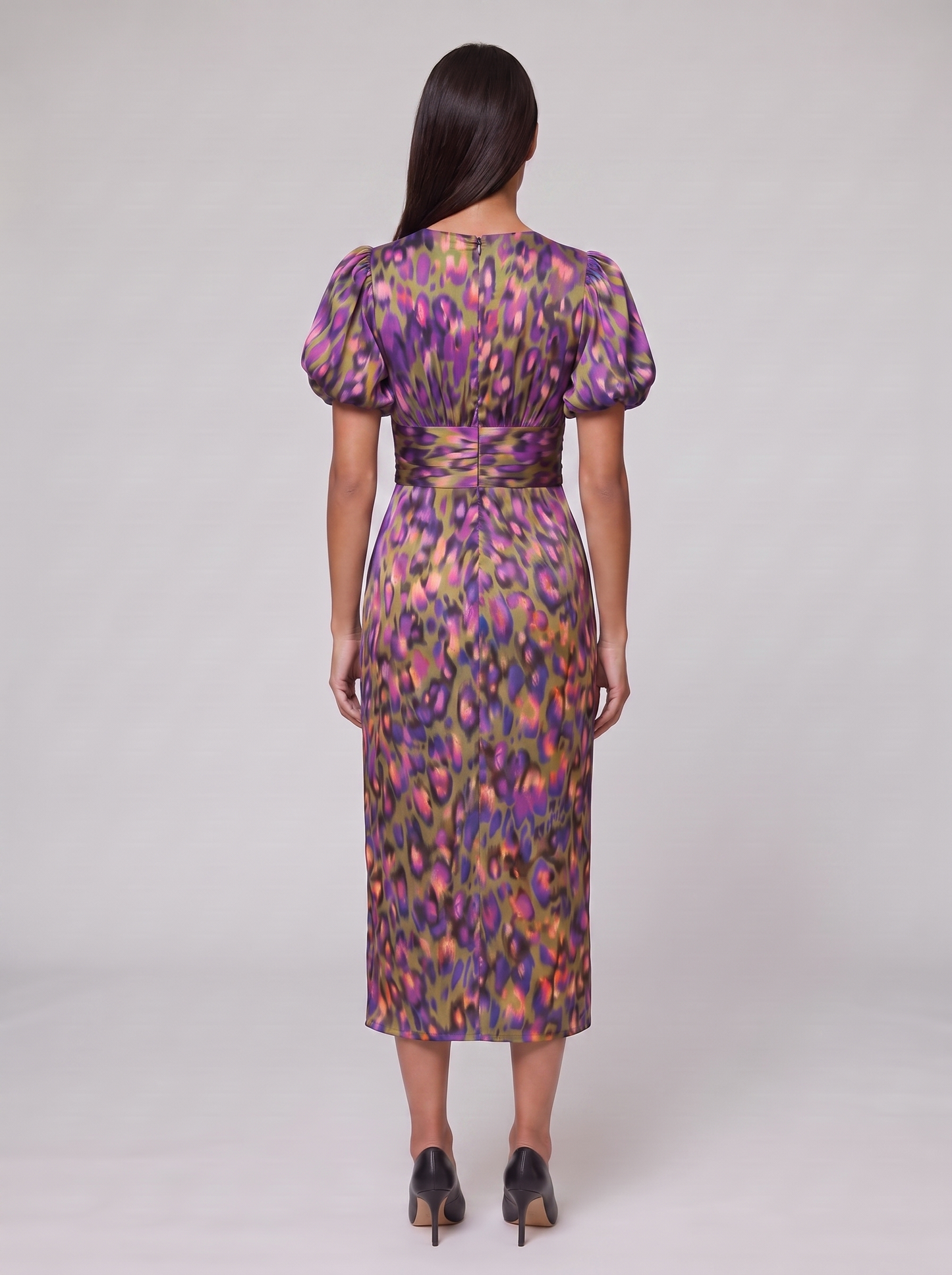 Women's Puff Sleeve Evening Dress with Vibrant Prints