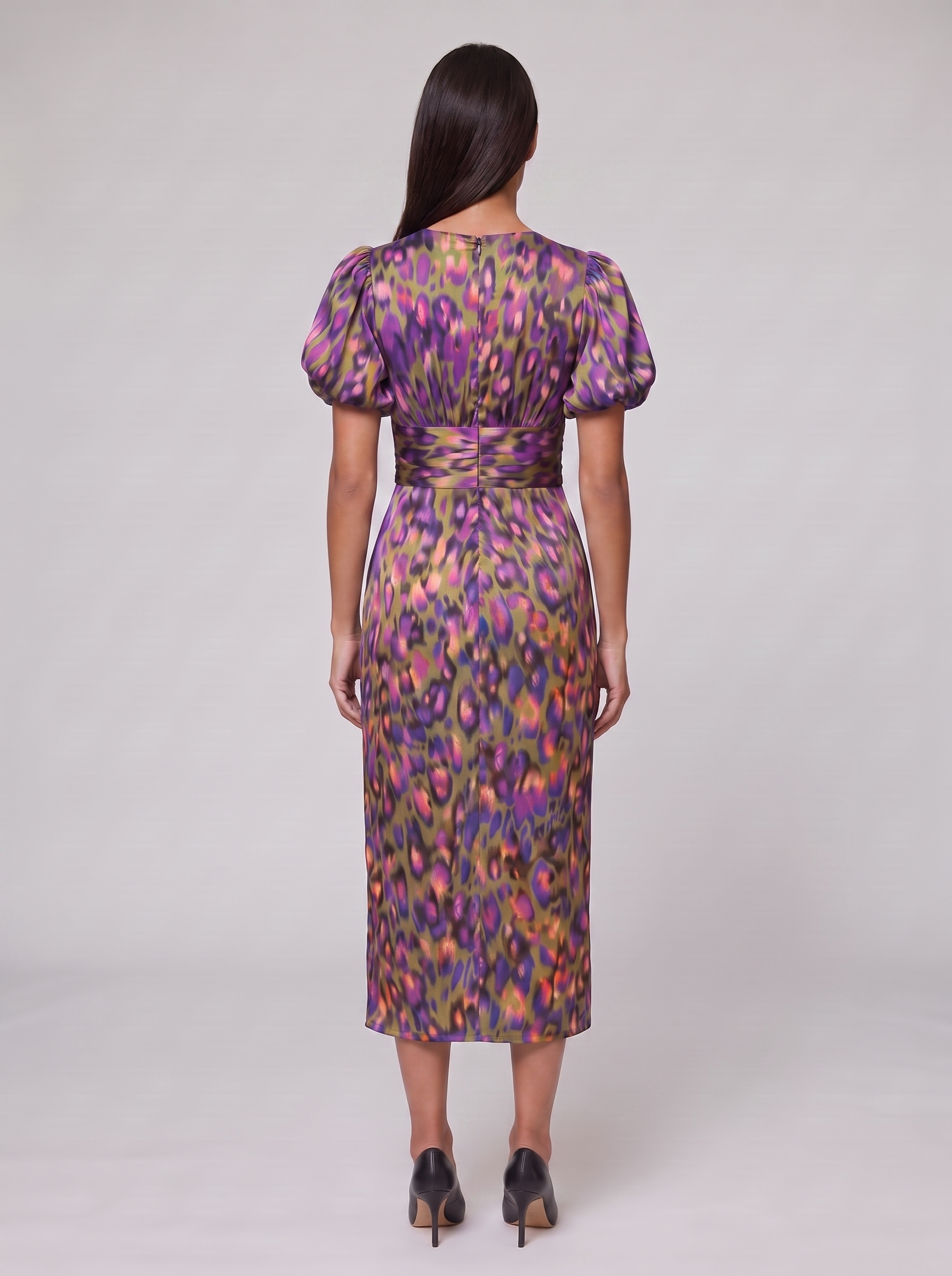 Women's Puff Sleeve Evening Dress with Vibrant Prints