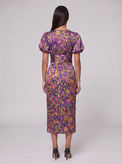Women's Puff Sleeve Evening Dress with Vibrant Prints