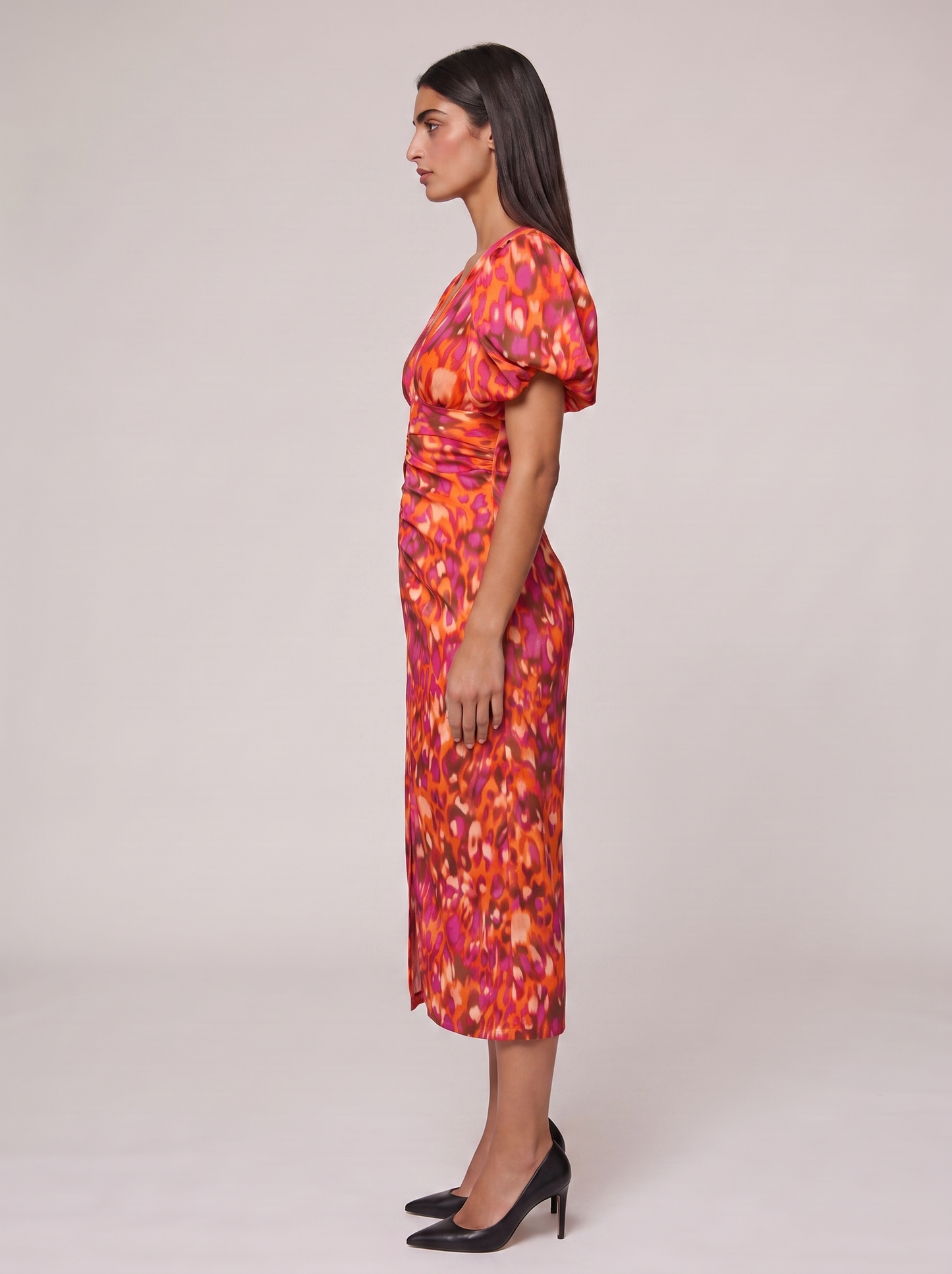 Women's Puff Sleeve Evening Dress with Vibrant Prints