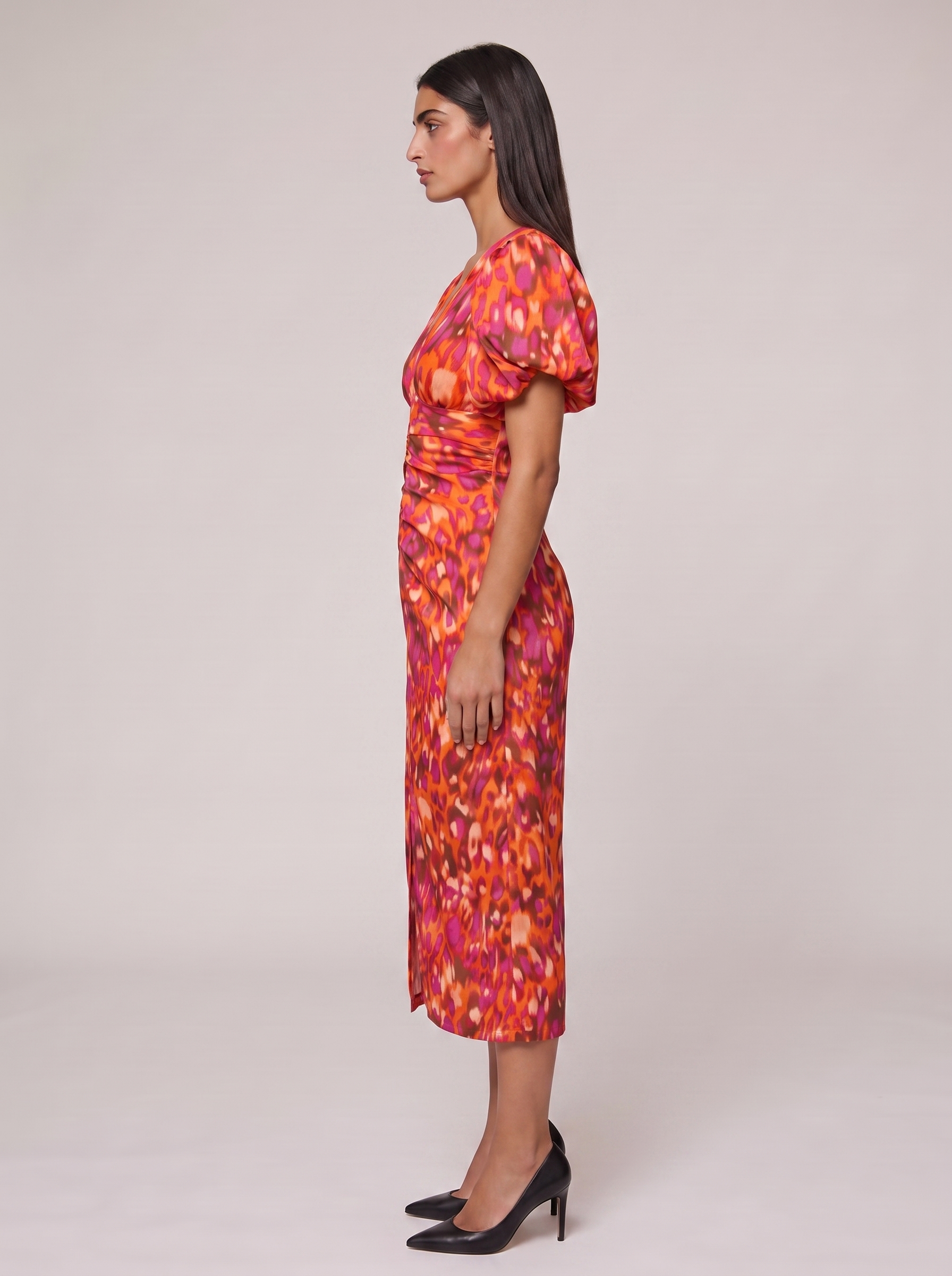 Women's Puff Sleeve Evening Dress with Vibrant Prints