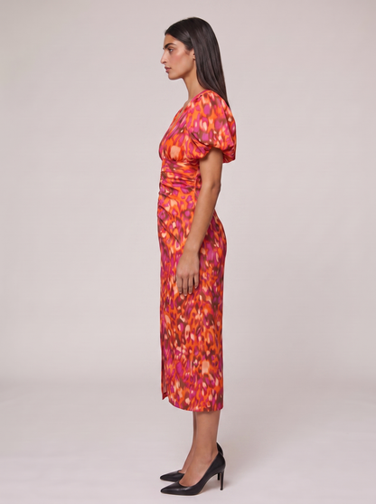 Women's Puff Sleeve Evening Dress with Vibrant Prints