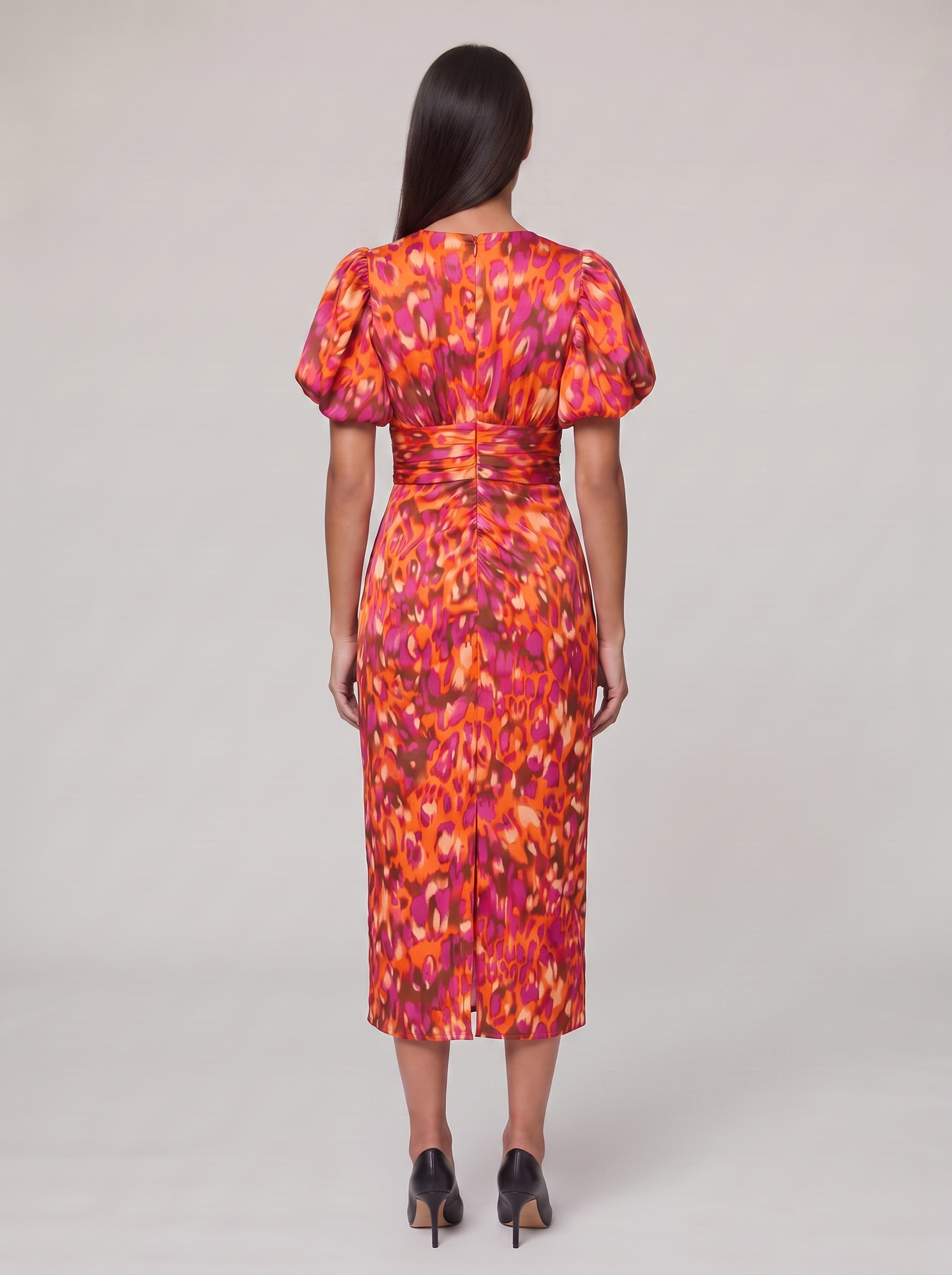 Women's Puff Sleeve Evening Dress with Vibrant Prints