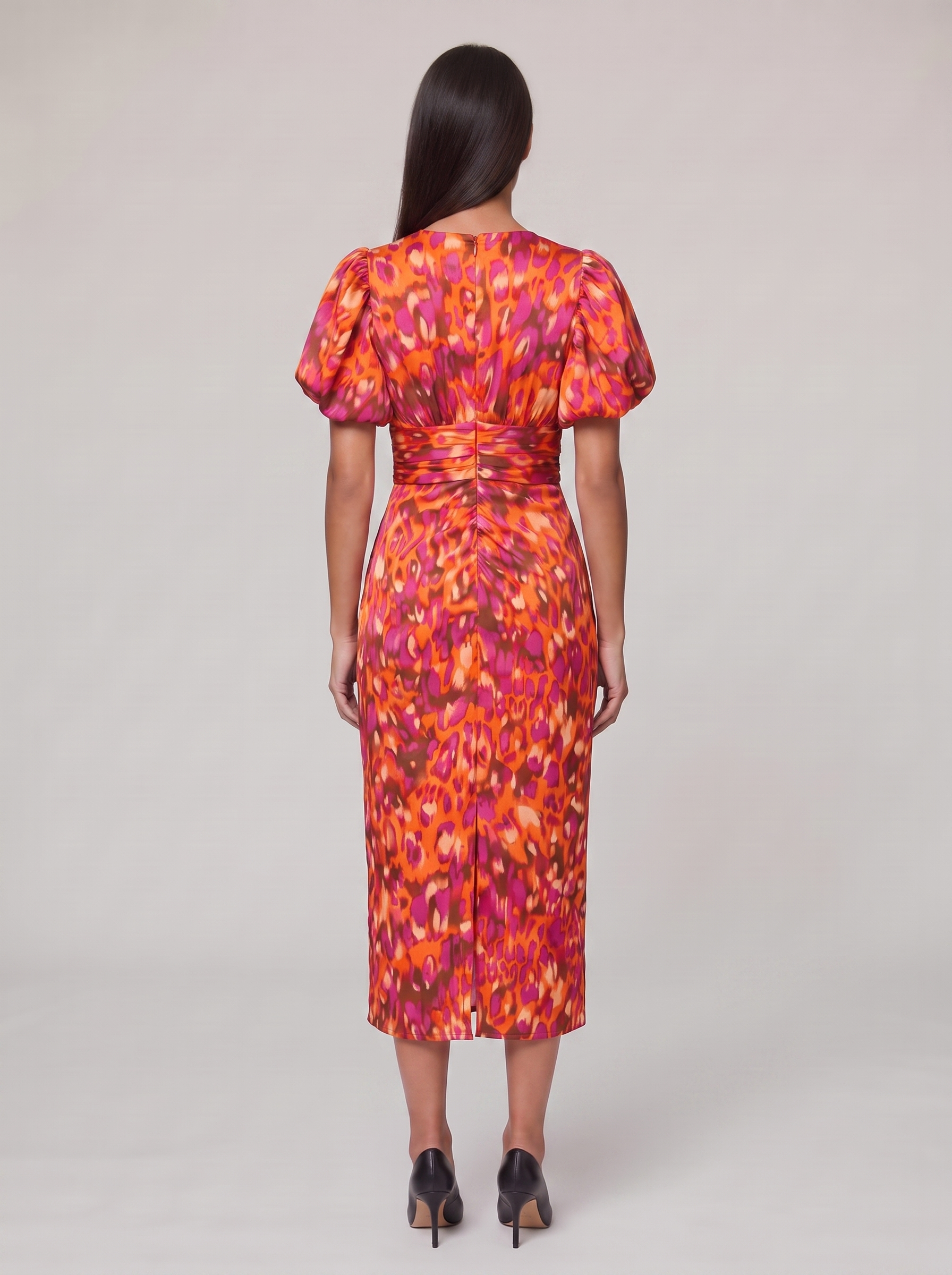 Women's Puff Sleeve Evening Dress with Vibrant Prints