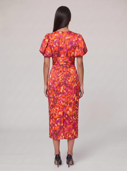 Women's Puff Sleeve Evening Dress with Vibrant Prints