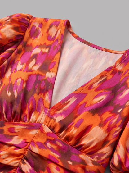 Women's Puff Sleeve Evening Dress with Vibrant Prints