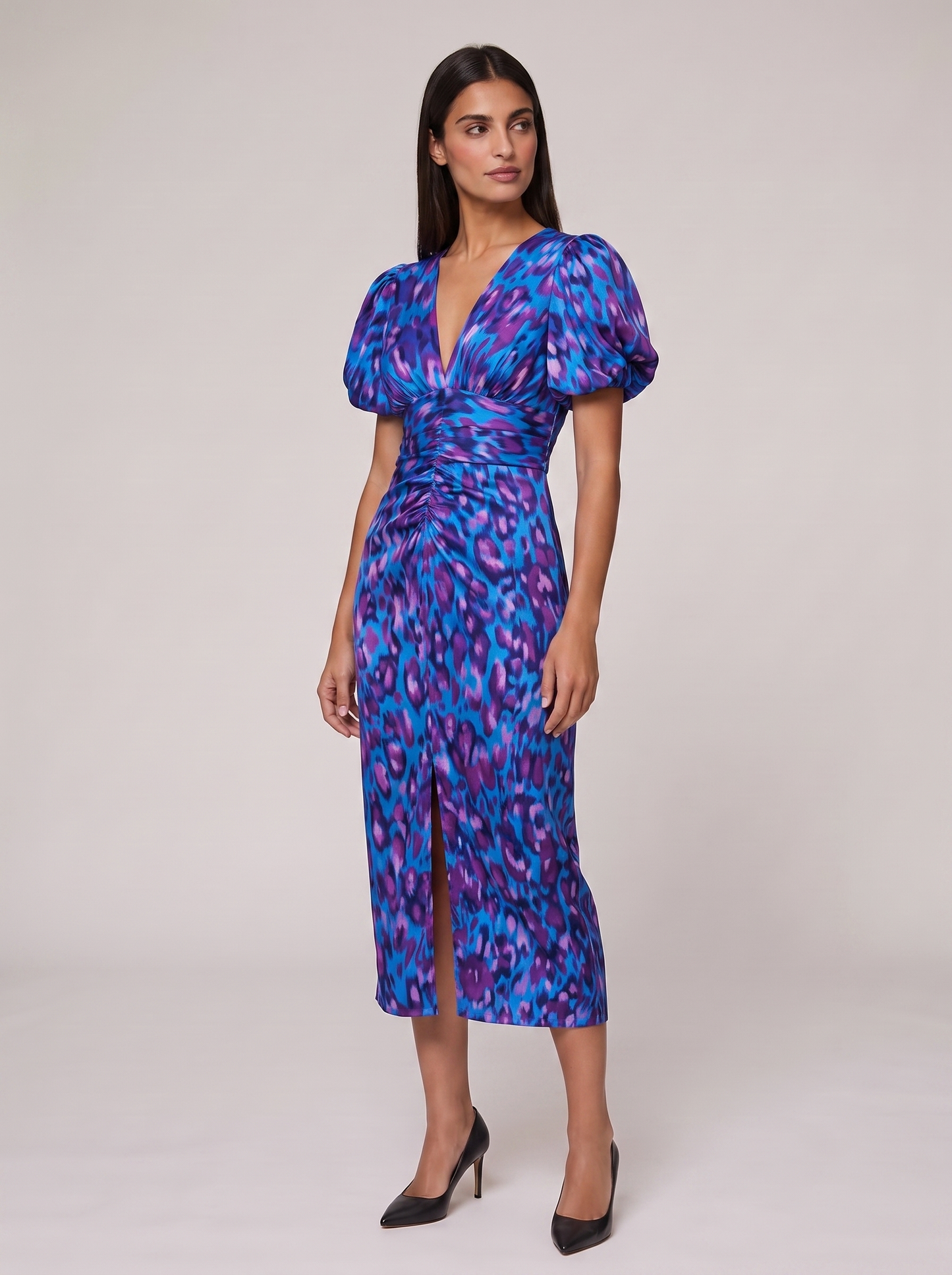 Women's Puff Sleeve Evening Dress with Vibrant Prints