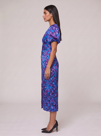 Women's Puff Sleeve Evening Dress with Vibrant Prints