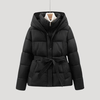 Women's Puffer Jacket with Hood and Belt for Winter Coats