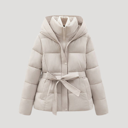 Women's Puffer Jacket with Hood and Belt for Winter Coats