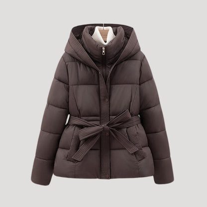 Women's Puffer Jacket with Hood and Belt for Winter Coats