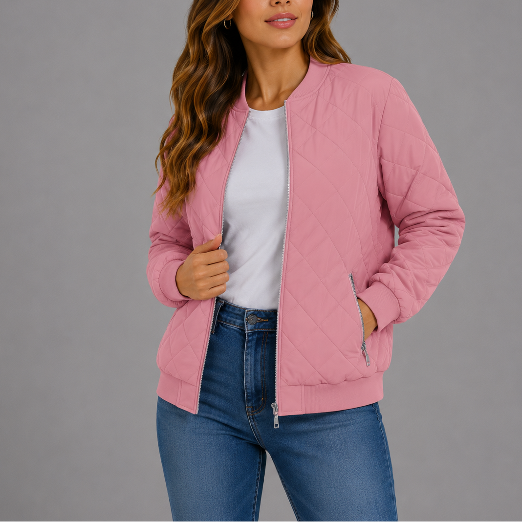 Women's Quilted Bomber Jacket with Pockets