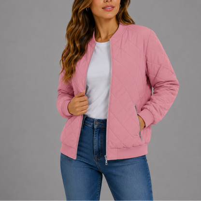 Women's Quilted Bomber Jacket with Pockets