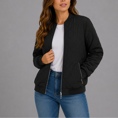 Women's Quilted Bomber Jacket with Pockets