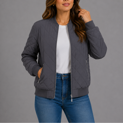 Women's Quilted Bomber Jacket with Pockets