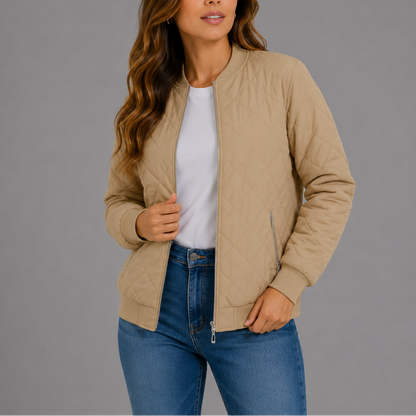 Women's Quilted Bomber Jacket with Pockets