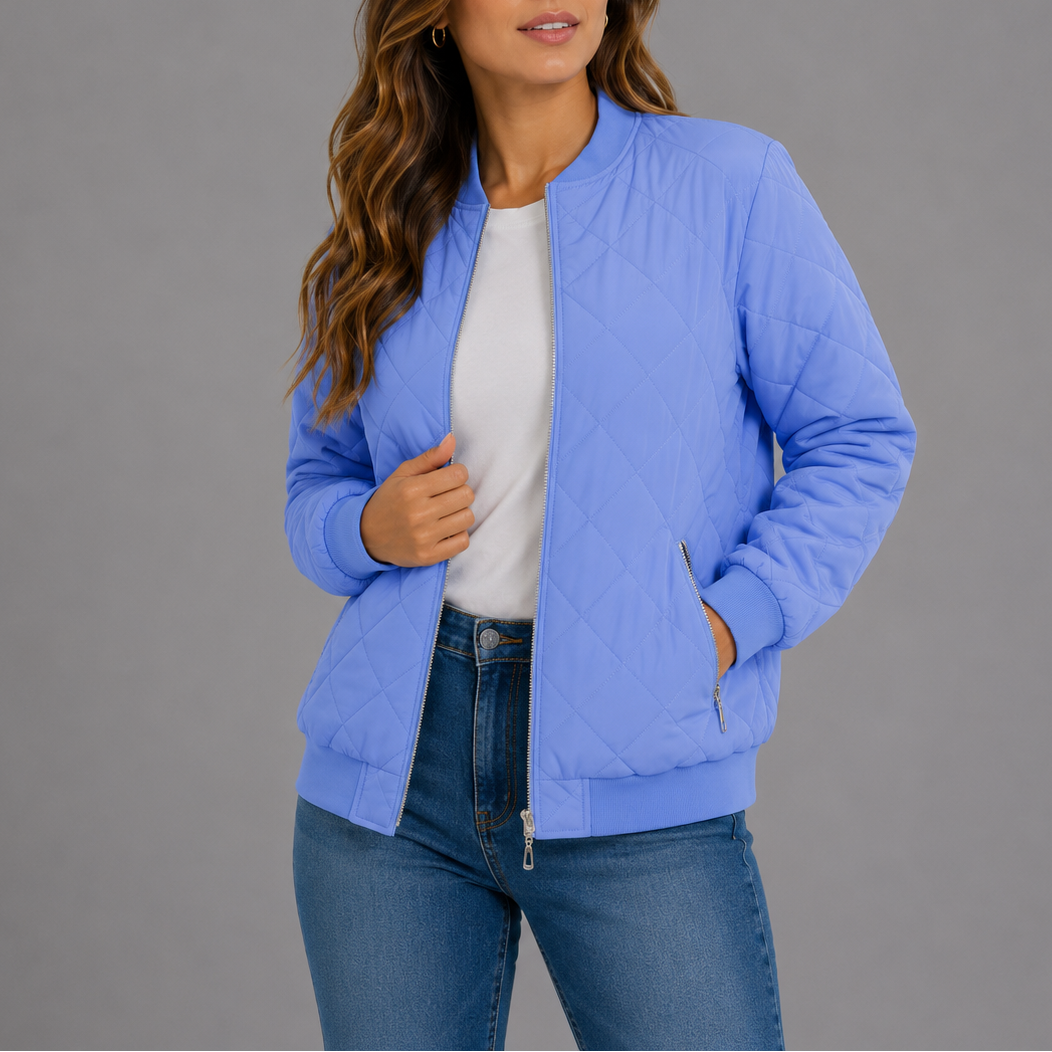 Women's Quilted Bomber Jacket with Pockets