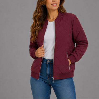 Women's Quilted Bomber Jacket with Pockets