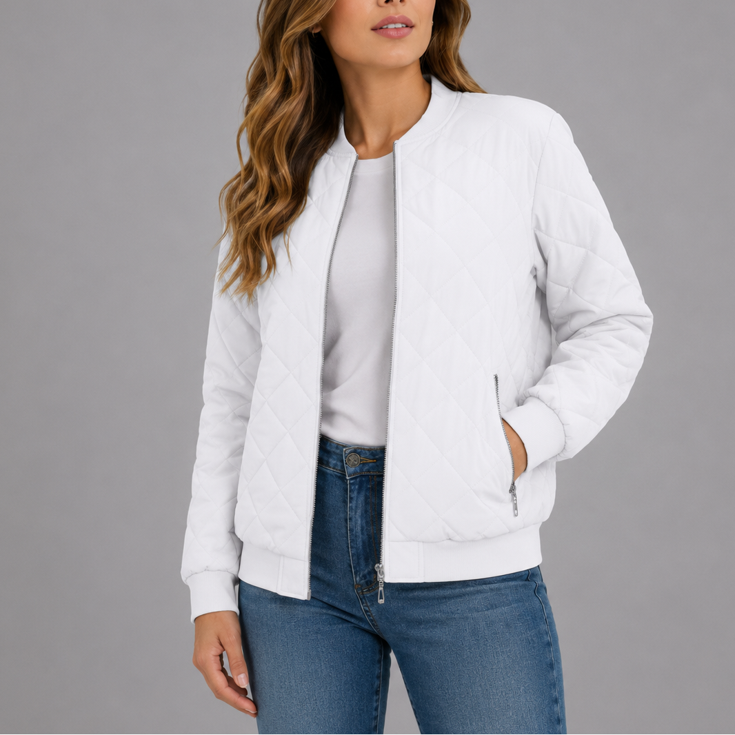 Women's Quilted Bomber Jacket with Pockets