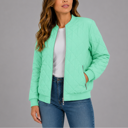 Women's Quilted Bomber Jacket with Pockets