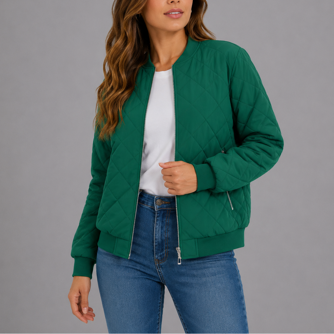 Women's Quilted Bomber Jacket with Pockets