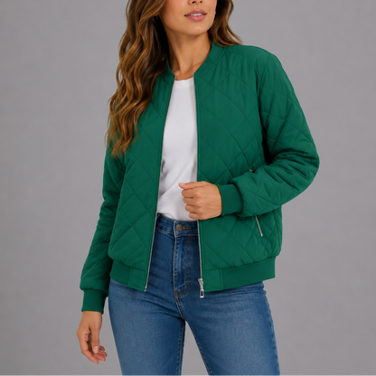 Women's Quilted Bomber Jacket with Pockets