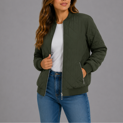 Women's Quilted Bomber Jacket with Pockets