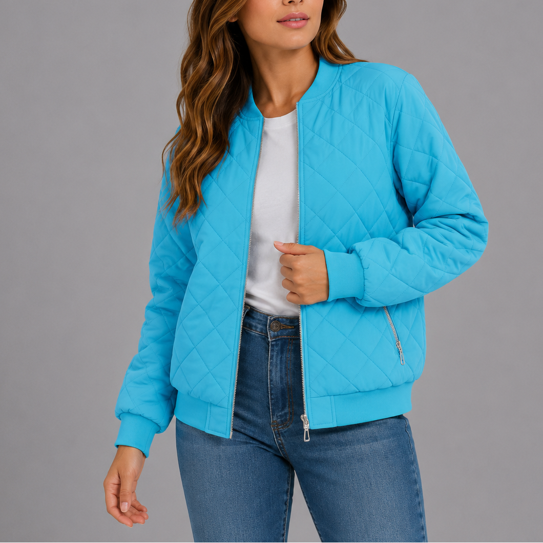 Women's Quilted Bomber Jacket with Pockets