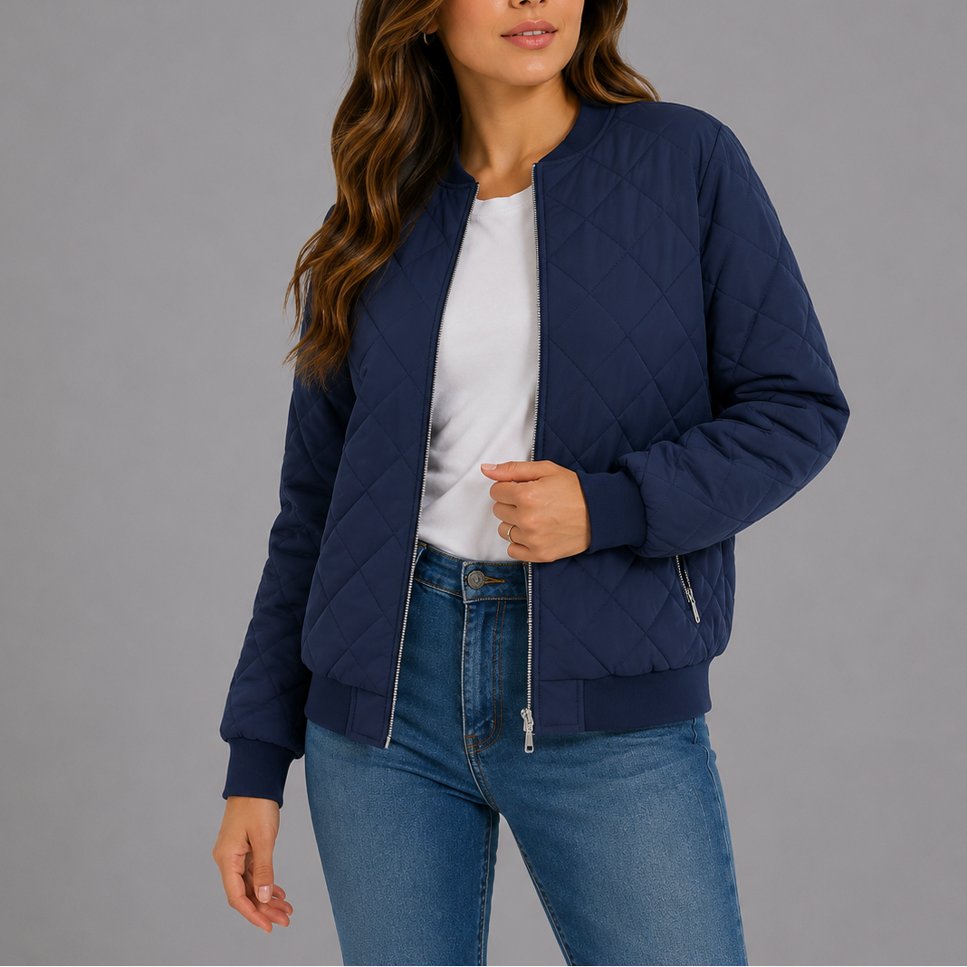 Women's Quilted Bomber Jacket with Pockets