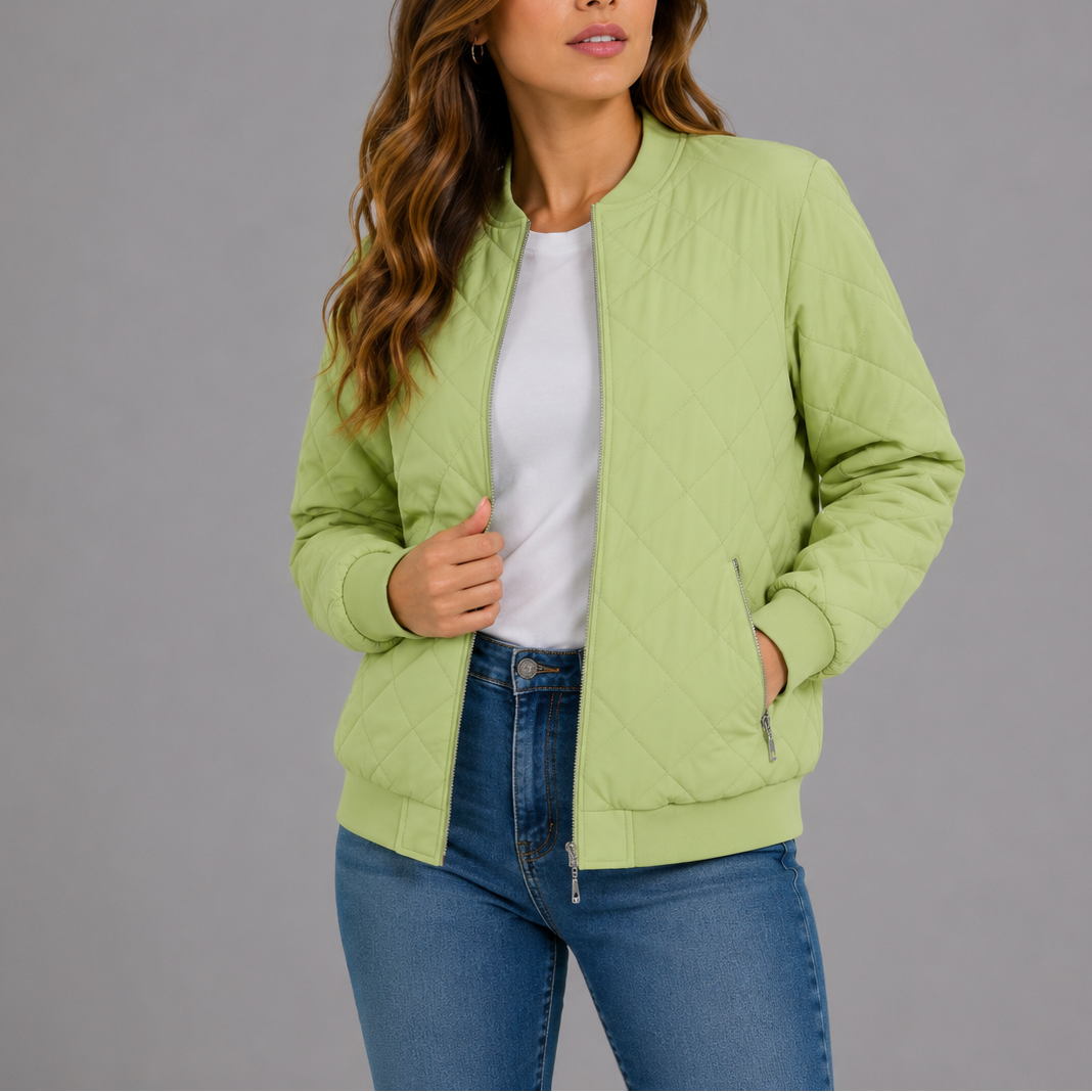Women's Quilted Bomber Jacket with Pockets