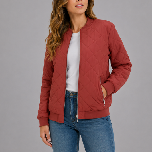 Women's Quilted Bomber Jacket with Pockets