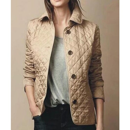 Women's Quilted Button-Up Jacket for Autumn and Winter