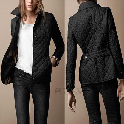 Women's Quilted Button-Up Jacket for Autumn and Winter