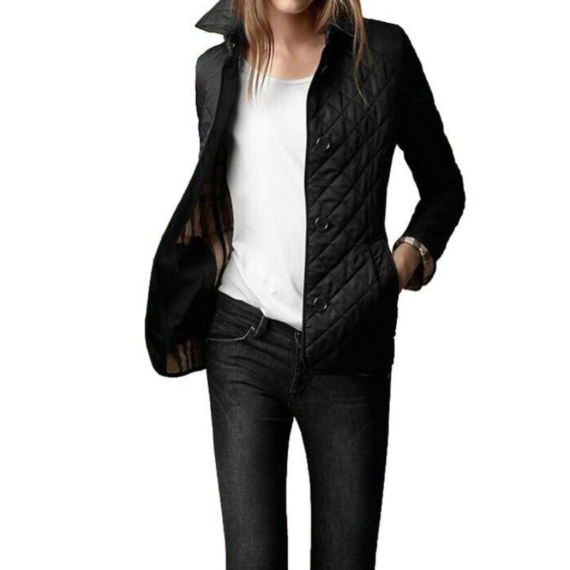 Women's Quilted Button-Up Jacket for Autumn and Winter
